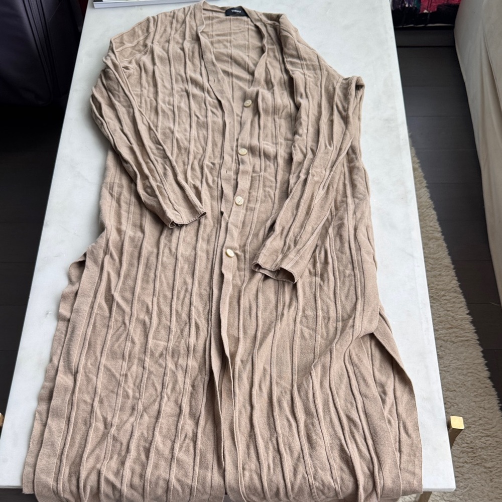 Theory Merino Wool Long Cardigan Wide Rib Tan Duster Sweater size S
